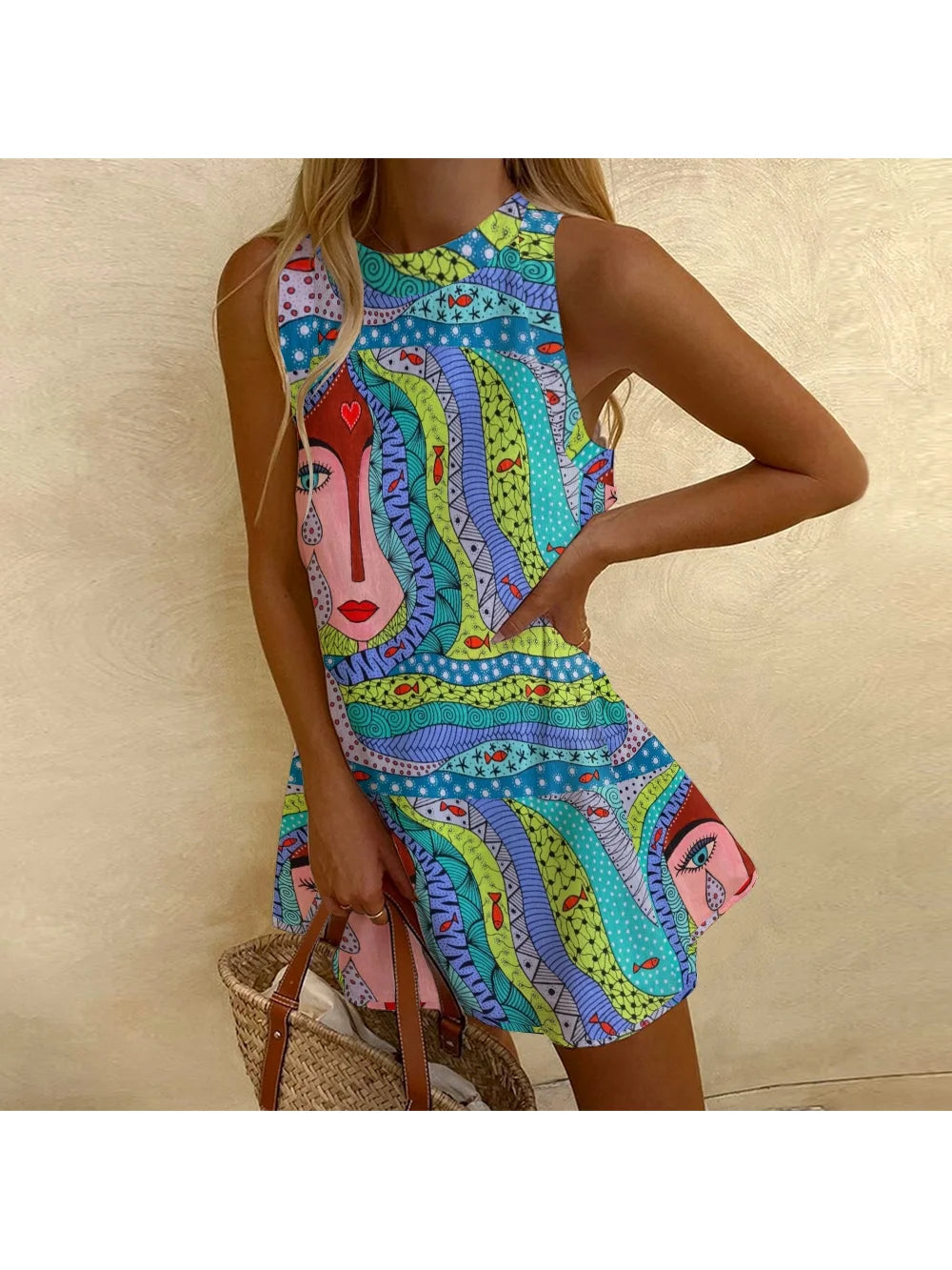 New Art Hand-Painted Printed Dress High Quality Soft Beachwear