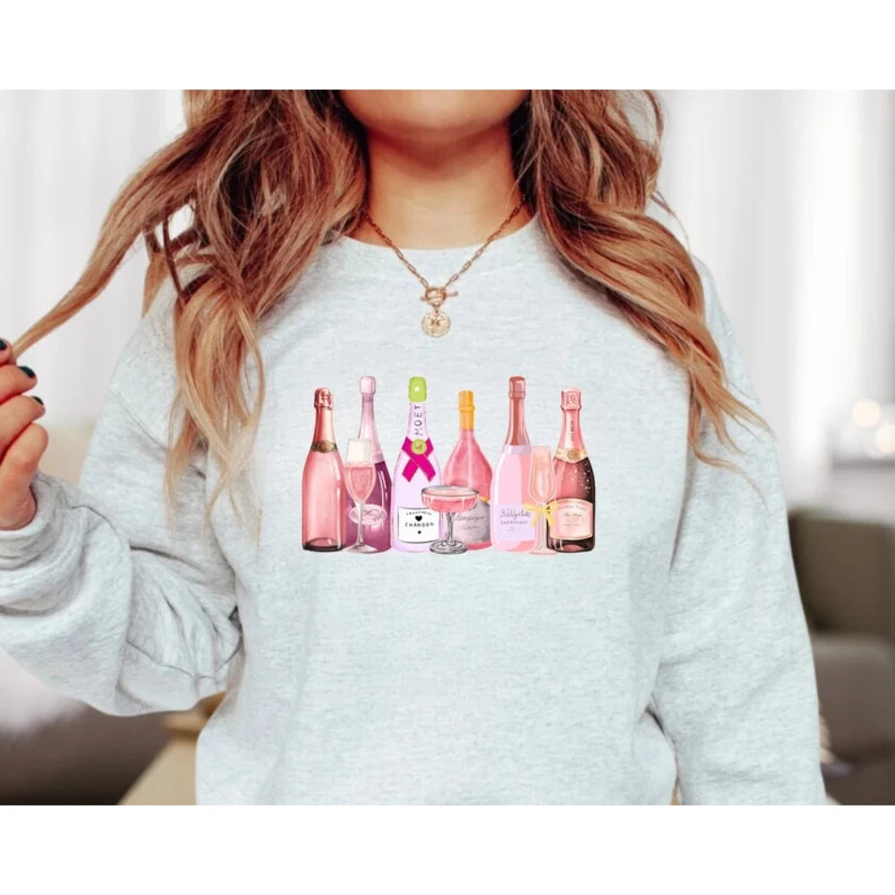 Pink Champagne Bottles Sweatshirt for Champagne Lovers