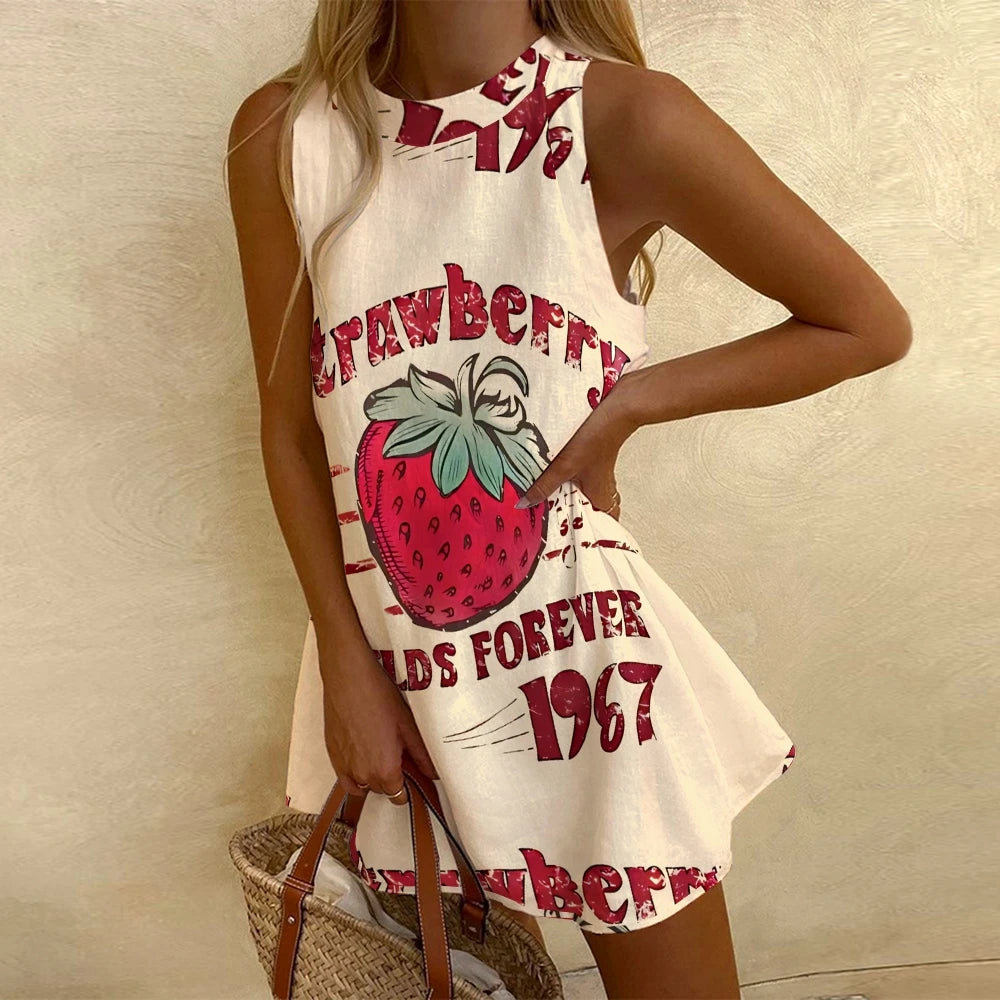 Strawberry Fields Forever Women's Sleeveless Dress Vintage Chic