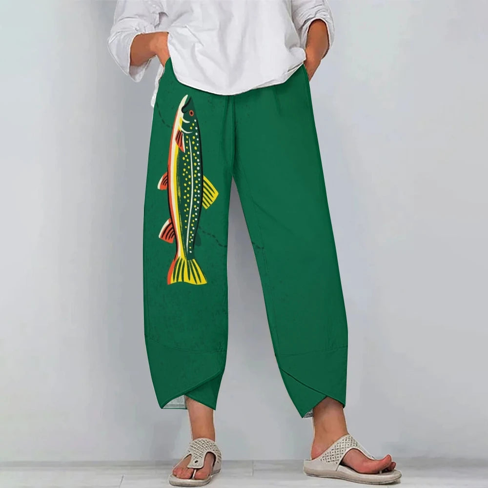 Women's Green Sardine Pants Cotton And Linen Beach Pants 2024