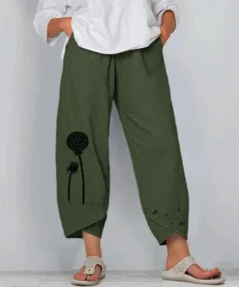 Women's Retro Fish Sardine Art Printing Linen Casual Pants