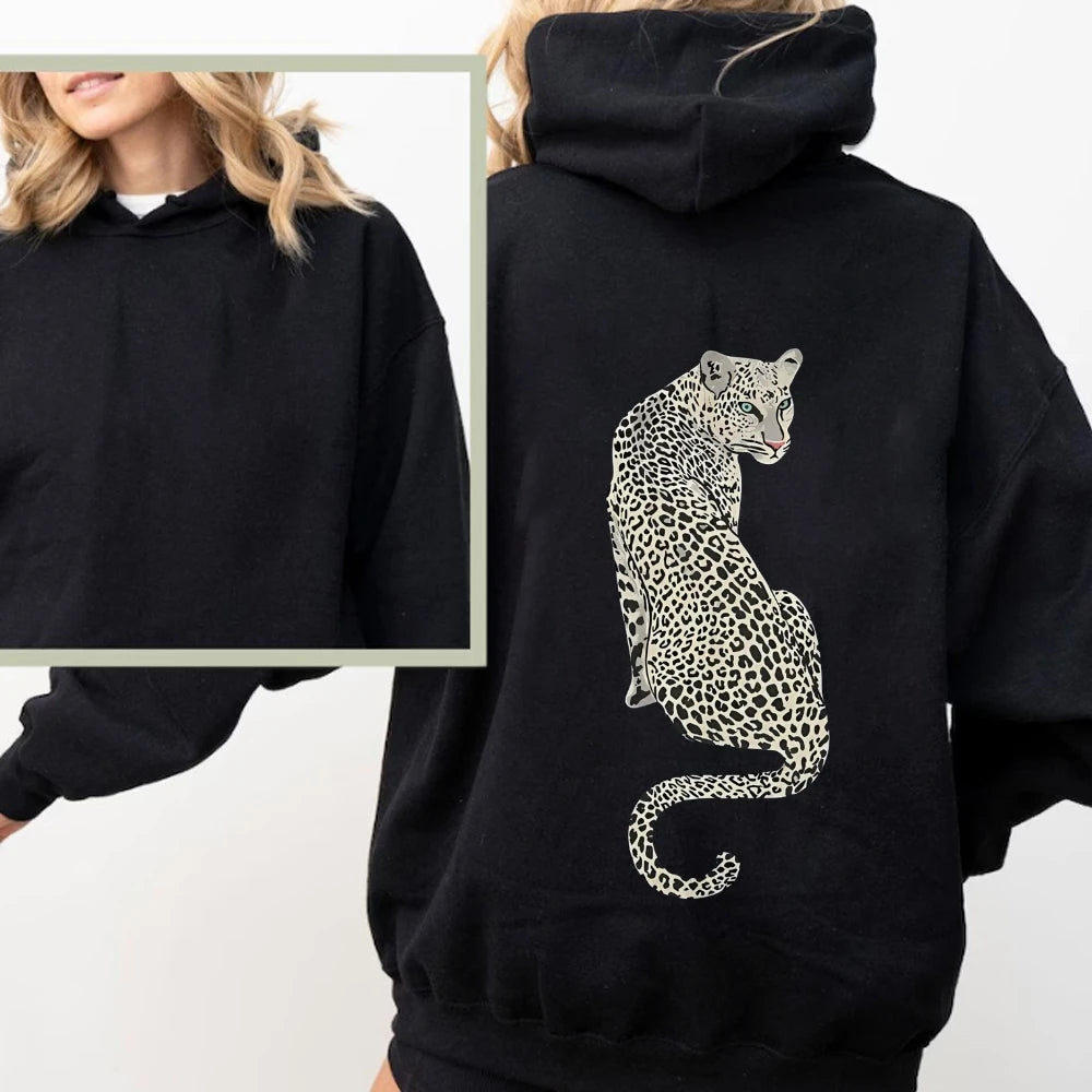 Leopard Pattern Sweatshirt Ladies Casual Hoodie Autumn Winter