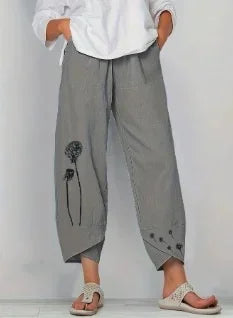 Women's Retro Fish Sardine Art Printing Linen Casual Pants