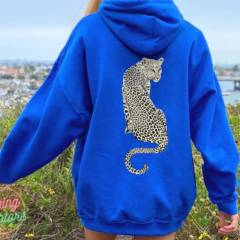 Leopard Pattern Sweatshirt Ladies Casual Hoodie Autumn Winter