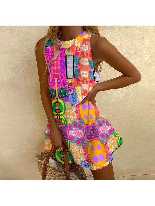 Color Cartoon Hand-Painted Print Dress Y2k Style Fashion