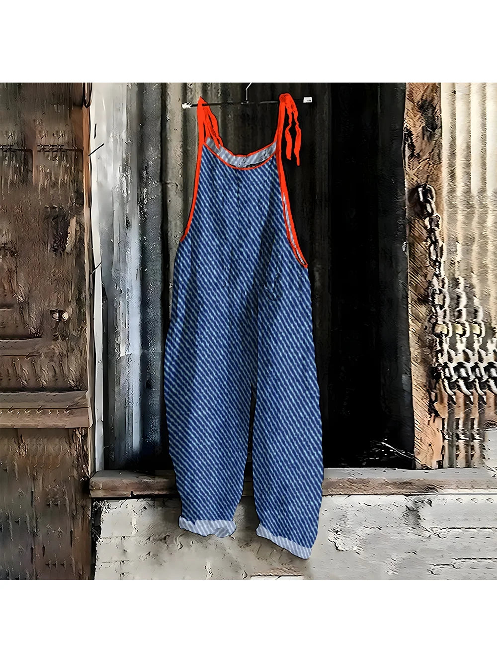 Women's Casual Color Matching Jumpsuit Retro Loose Overalls