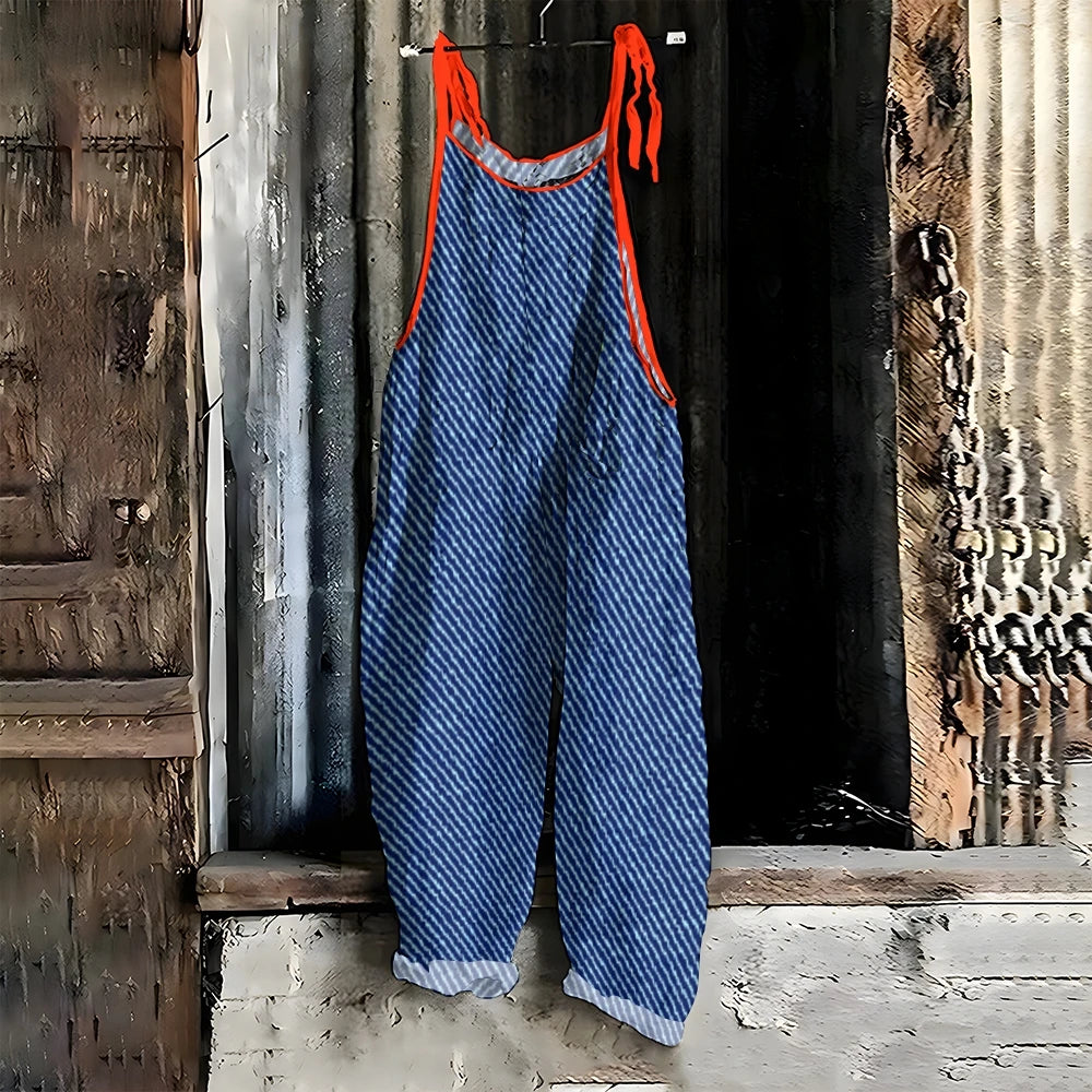 Women's Casual Color Matching Jumpsuit Retro Loose Overalls