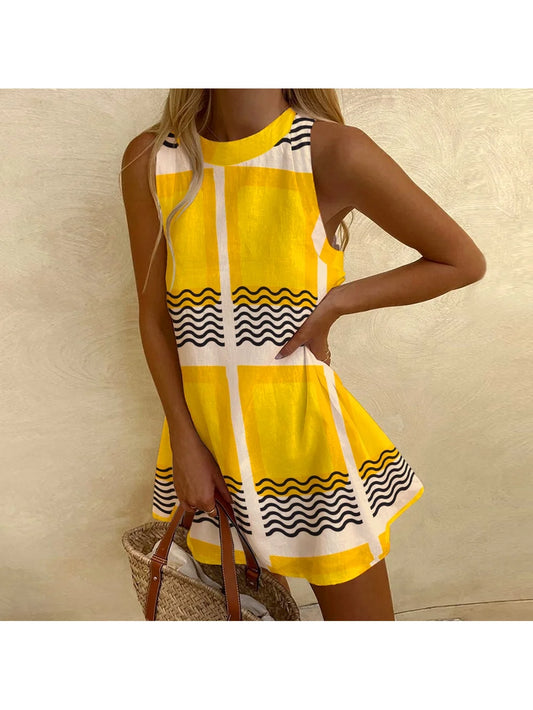 Gold Luxury Women's New Sleeveless Dress Casual Beach Wear