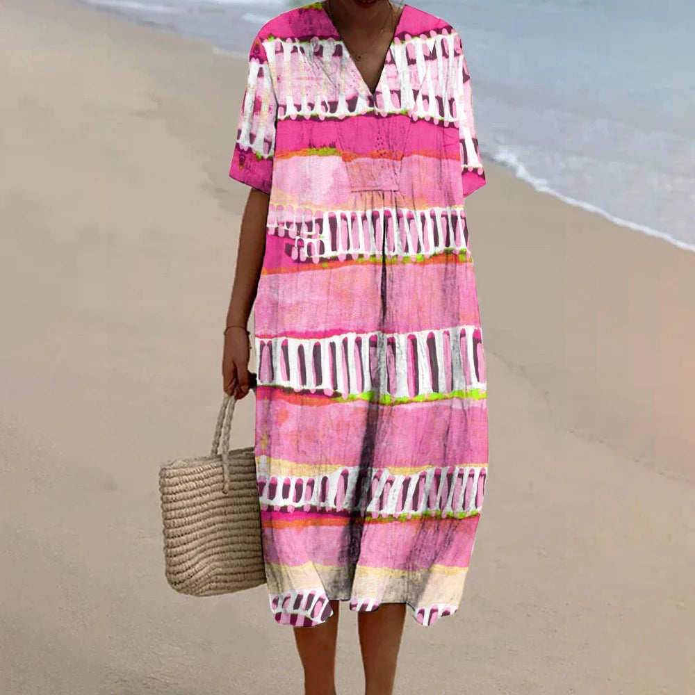 Pink Beach Dress Holiday Seaside Women's Linen Dress