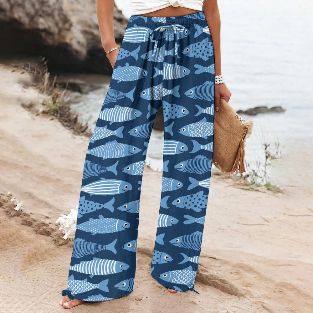 Blue Sardines Printed Casual Trousers Women's Beach Pants