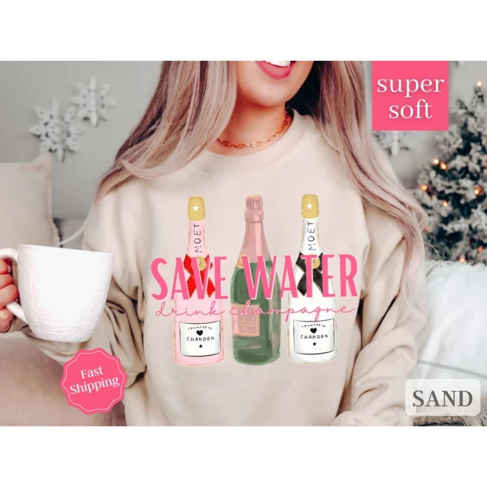 Champagne Sweatshirt Coquette Aesthetic Pullover Kawaii