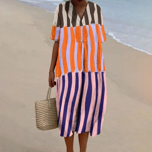 Women's Bohemian Dress Chic New Beach Linen Summer Dress