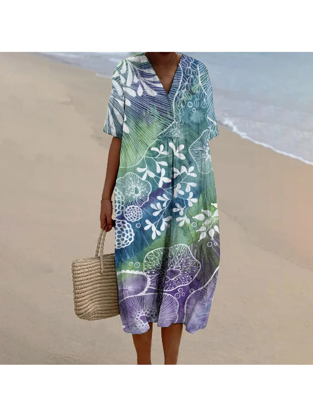 Ladies Dress Retro Flower Smudge Graphic Printing Luxury High Quality Designer Fashion Trend 2024 New Beach Dress