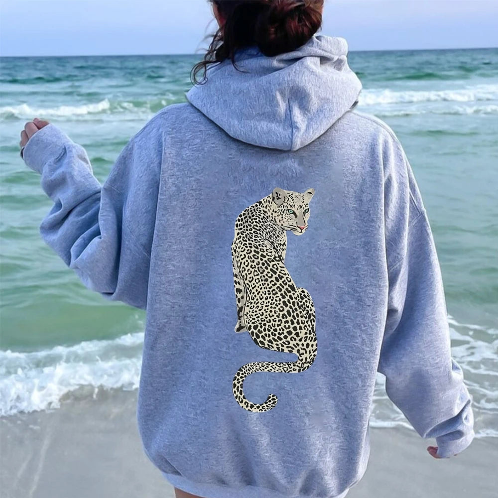 Leopard Pattern Sweatshirt Ladies Casual Hoodie Autumn Winter