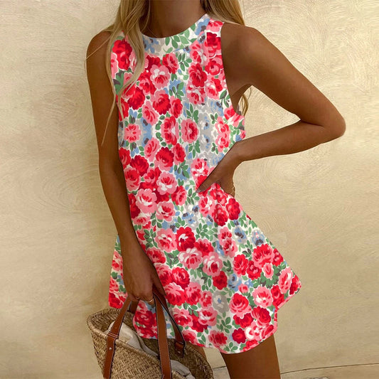 Women'S Large Flower Print Retro Casual Summer Dress