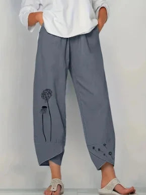 Women's Retro Fish Sardine Art Printing Linen Casual Pants