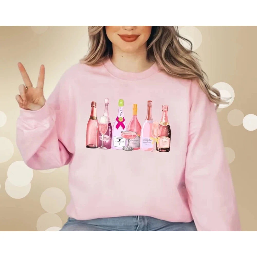 Pink Champagne Bottles Sweatshirt for Champagne Lovers