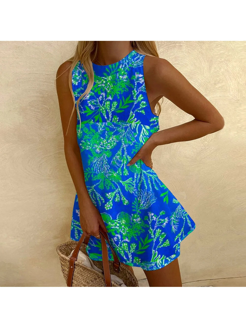 Luxury Women's Sleeveless Dress High Waist Cotton Beach Dress