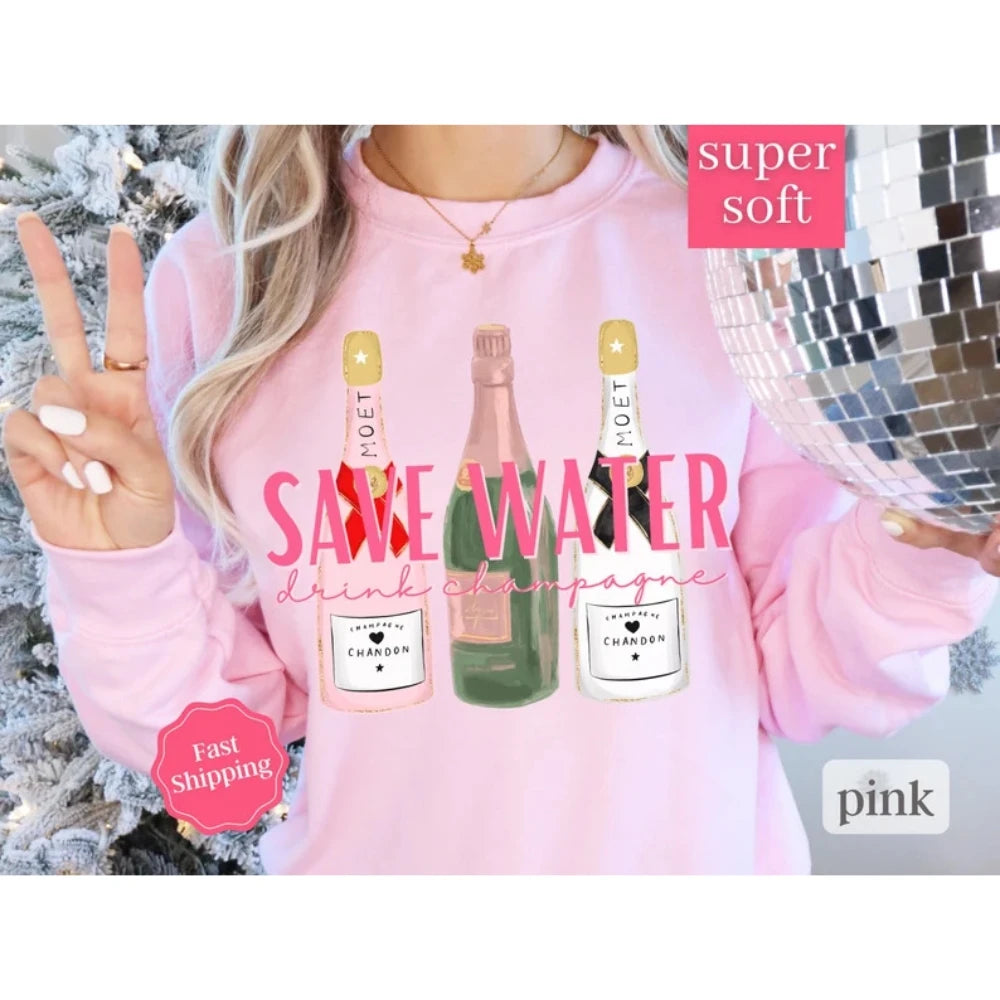 Champagne Sweatshirt Coquette Aesthetic Pullover Kawaii