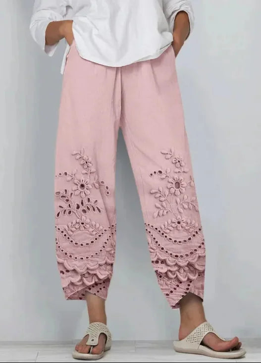 Women's Retro Fish Sardine Art Printing Linen Casual Pants